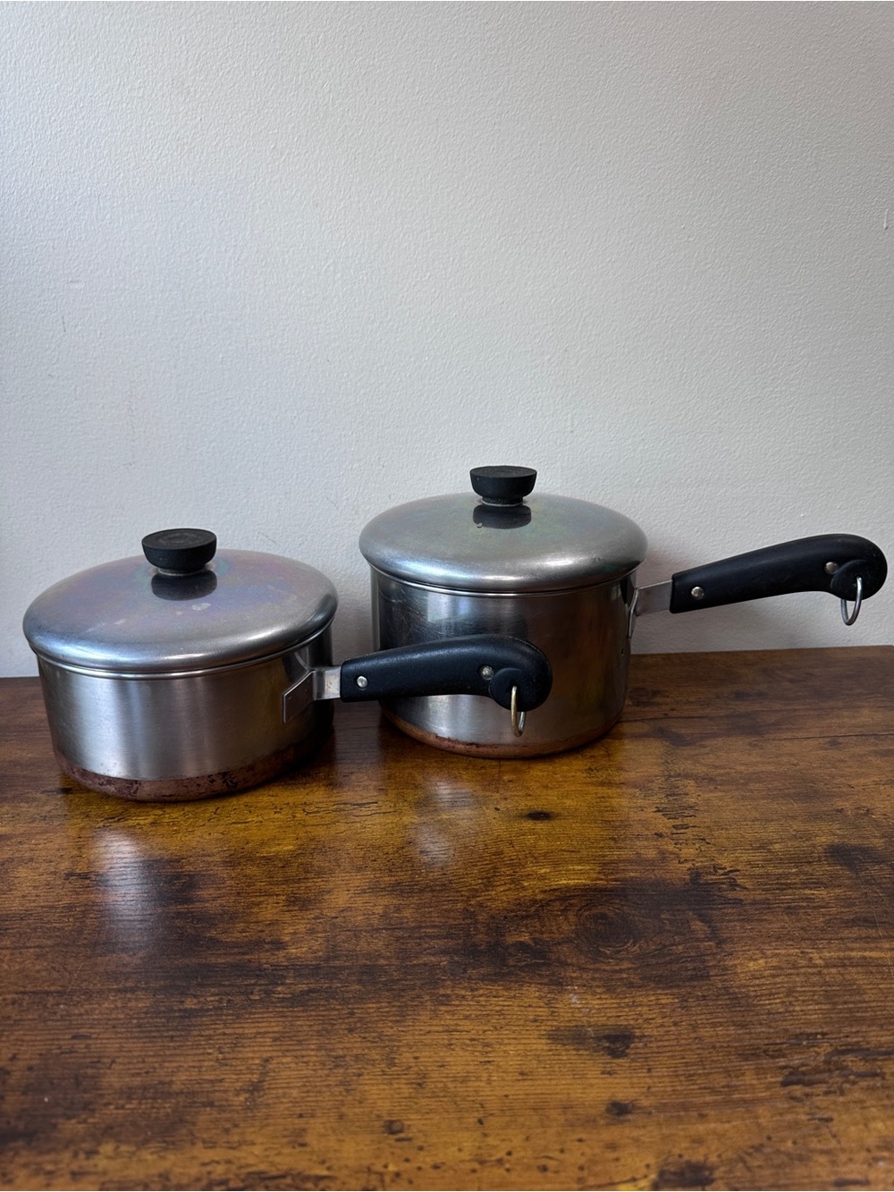 Pre-1968 Vintage Revere Ware Copper Bottom Saucepan Pot Set with Lids - 2 Pack